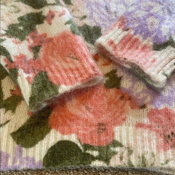 Joie Wool Mohair Floral Crew Neck Knit Sweater Pink Lilac Size LARGE - Picture 1 of 8
